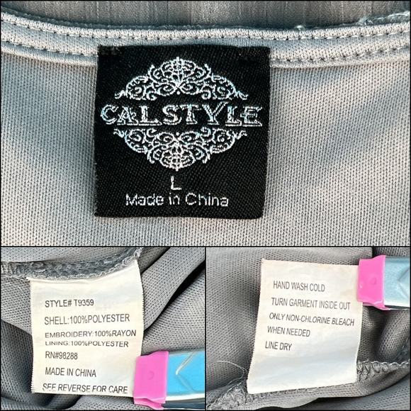 CalStyle Embroidered Peasant Top Mini Dress Tunic Top 3/4 Bell Sleeves Size L - Picture 11 of 16